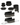 Set of black plastic components on a white background